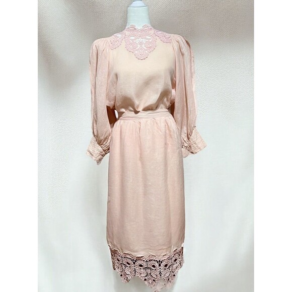 Capriccio By Digna Dresses & Skirts - VTG 80's Capriccio by Digna Pink 100% Linen Blouse Skirt Set Victorian Lace Sz 6